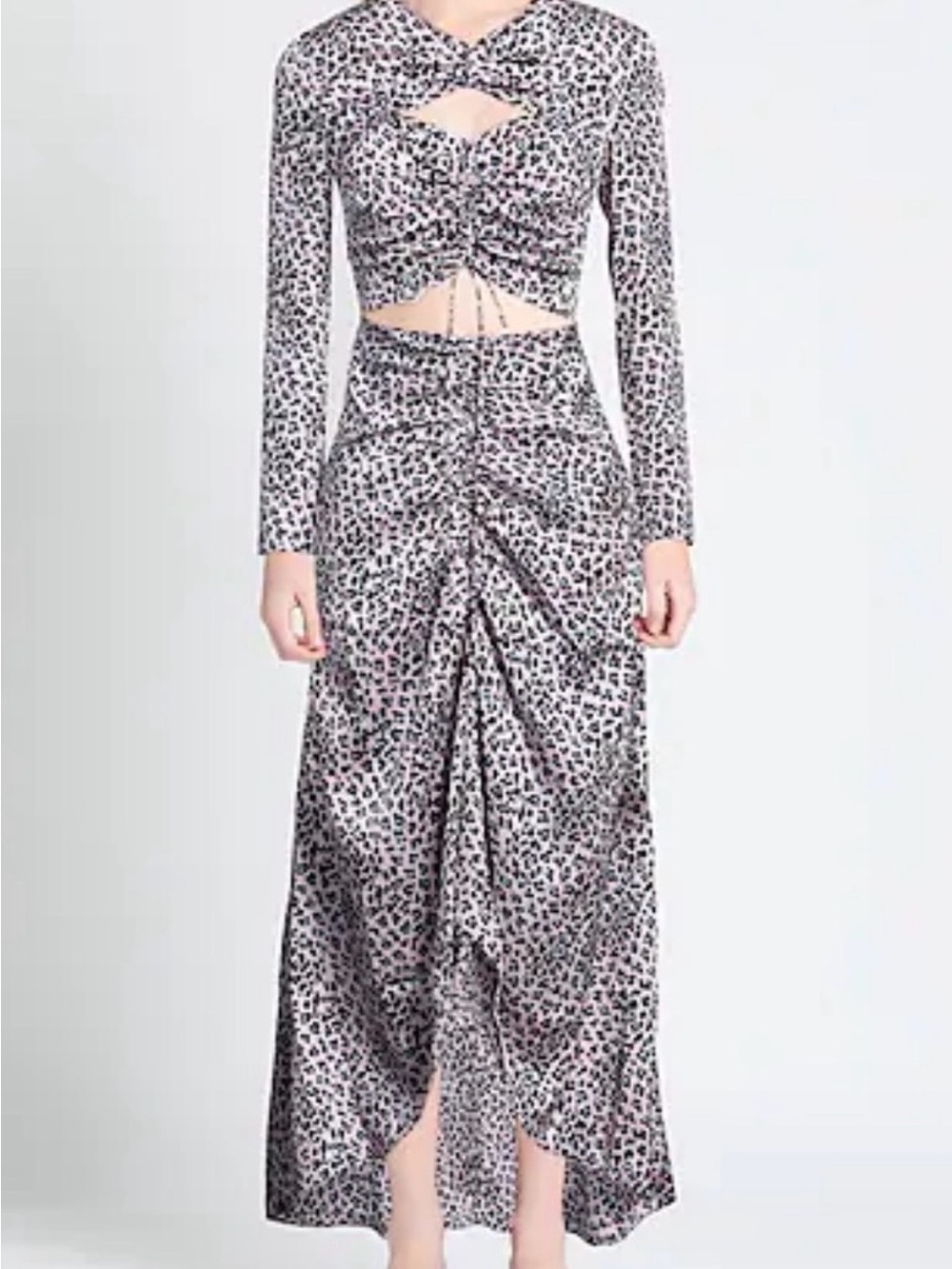 Maje Pink and Black Leopard-Print Ruched High-Low Skirt